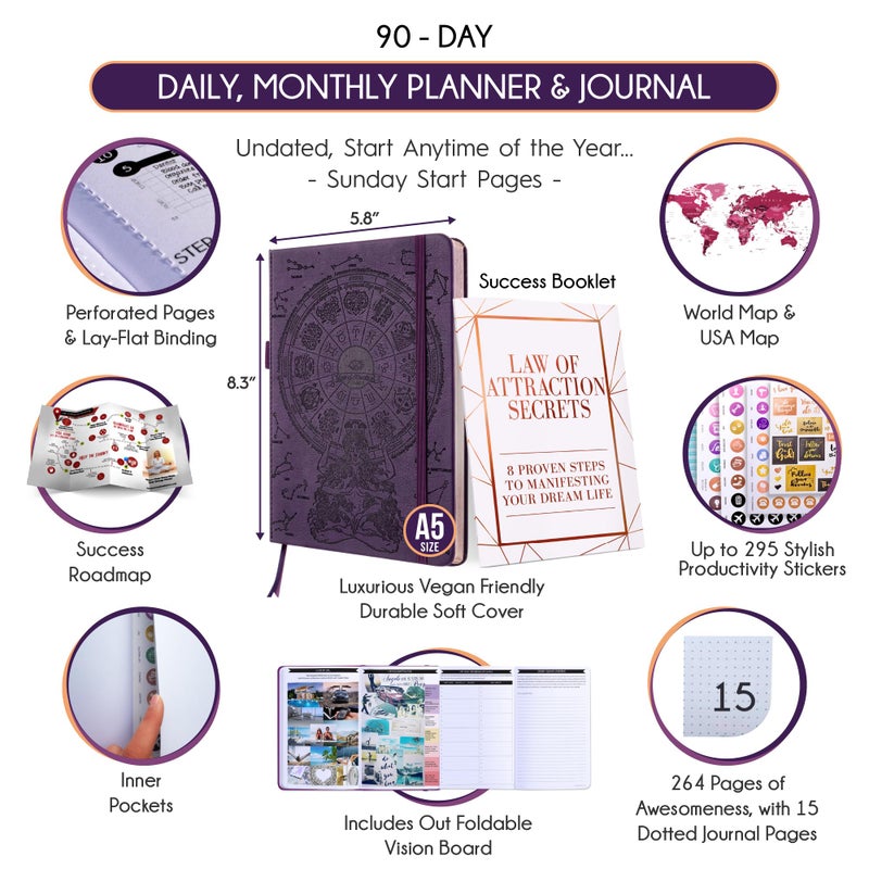 Freedom Mastery Guided Journal - Gratitude & Mental Health Journal for 5 Minute Daily | 90-Day Undated Planner for Positivity & Manifestation | Guided Mindfulness, Self Care & Reflection | Vision Board + Stickers - Image 2
